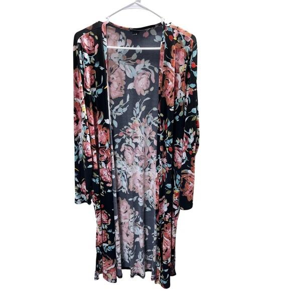 Torrid Duster Women's Size 1X Black Floral Cardigan Long Sleeve - Picture 1 of 5
